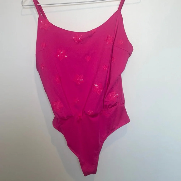 TCEC Tops - Hot Pink Sequin Star Bodysuit
